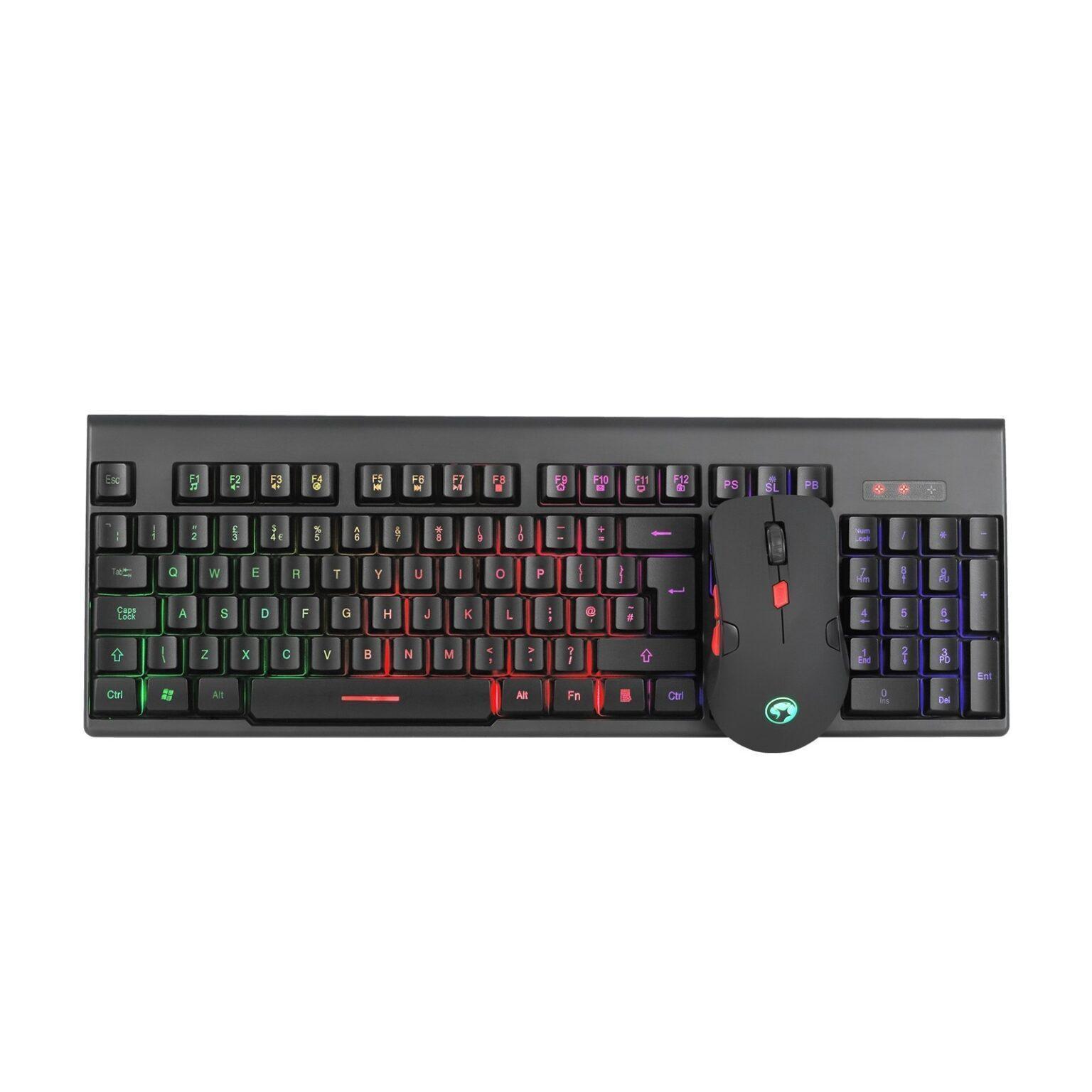 Marvo Scorpion KW512 Wireless Gaming Keyboard and Mouse Bundle, 12 Multimedia Keys, 3 Colour LED Backlit with 7 Lighting Modes, Optical Sensor Mouse with Adjustable 800-1600 dp, 6 Buttons