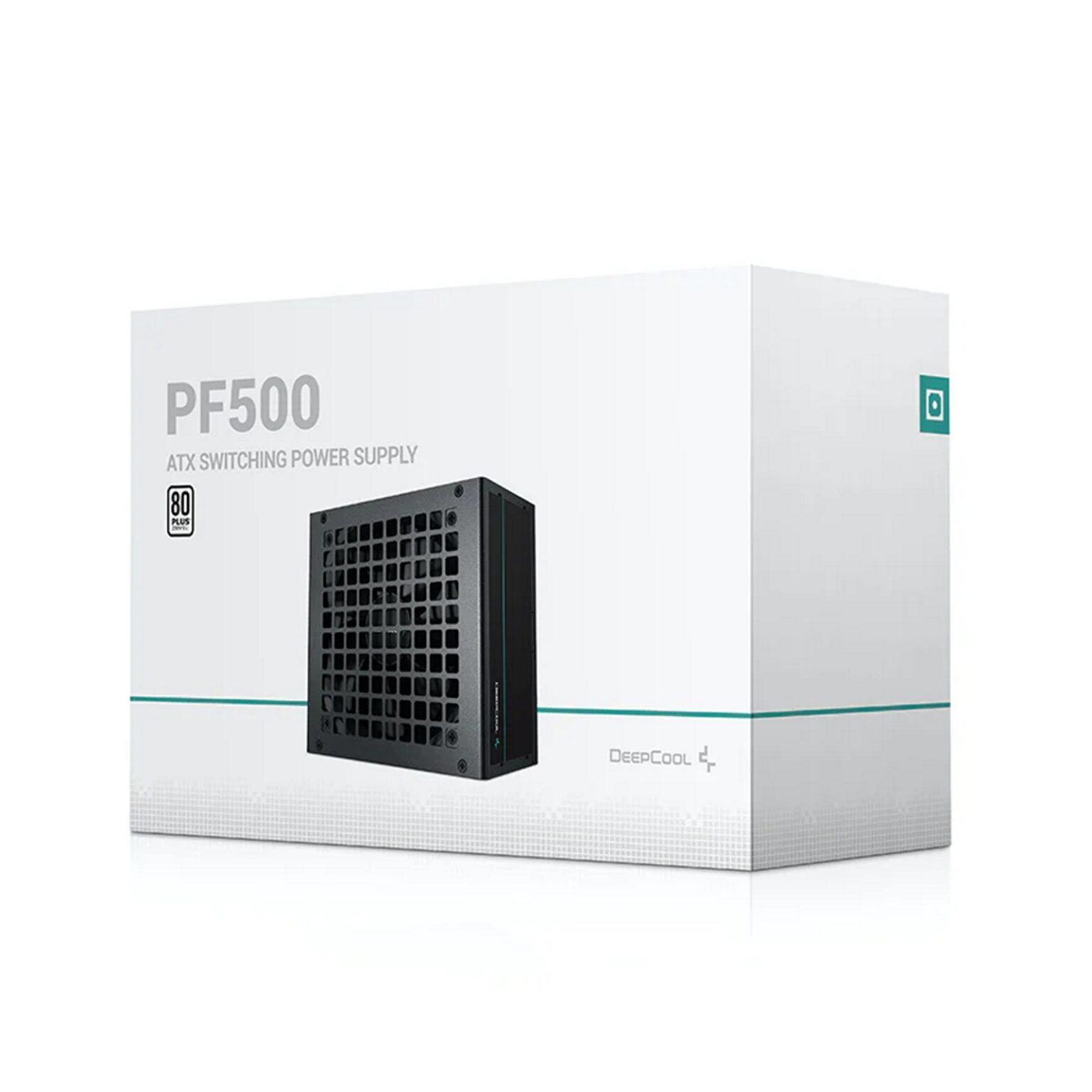 DeepCool PF500 500W PSU, 120mm Silent Hydraulic Bearing Fan, 80 PLUS White, Non Modular, UK Plug, Flat Black Cables, Efficient & Affordable