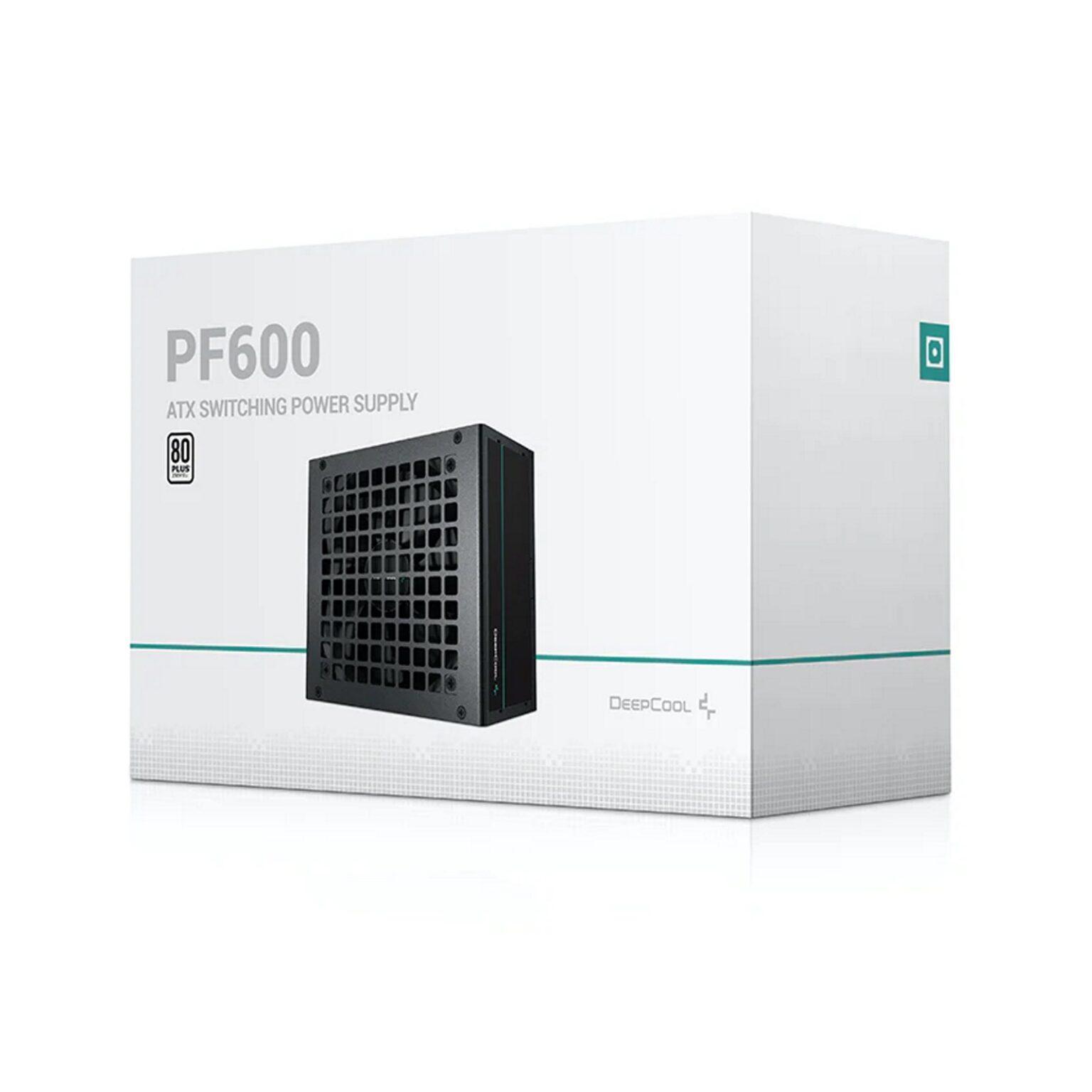 DeepCool PF600 600W PSU, 120mm Silent Hydraulic Bearing Fan, 80 PLUS White, Non Modular, UK Plug, Flat Black Cables, Efficient & Affordable